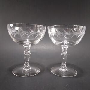 Vintage Fostoria "Holly Clear" Champagne Coupe / Low Sherbet Glasses - Set of 2